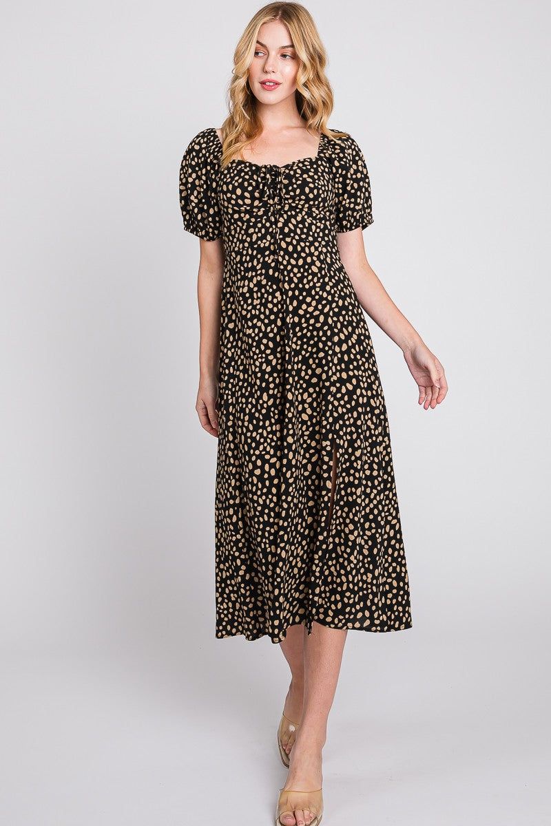 Black Khaki Print Square Neck Midi Dress sold by Pinkblush product image thumbnail 4