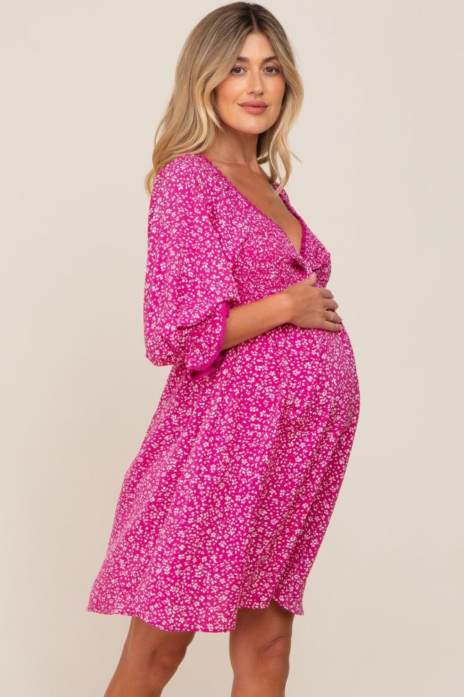 Magenta Floral 3/4 Sleeve Maternity Dress sold by Pinkblush product image thumbnail 3