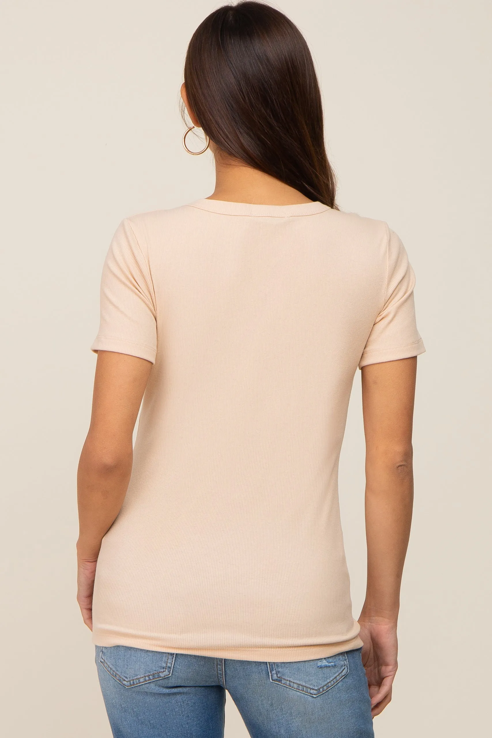 Beige Ribbed Short Sleeve Maternity Top sold by Pinkblush product image thumbnail 3