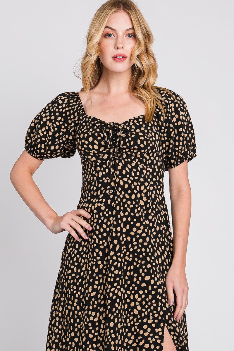 Black Khaki Print Square Neck Midi Dress sold by Pinkblush product image thumbnail 5
