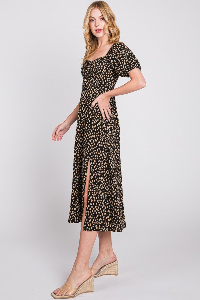 Black Khaki Print Square Neck Midi Dress sold by Pinkblush product image thumbnail 2