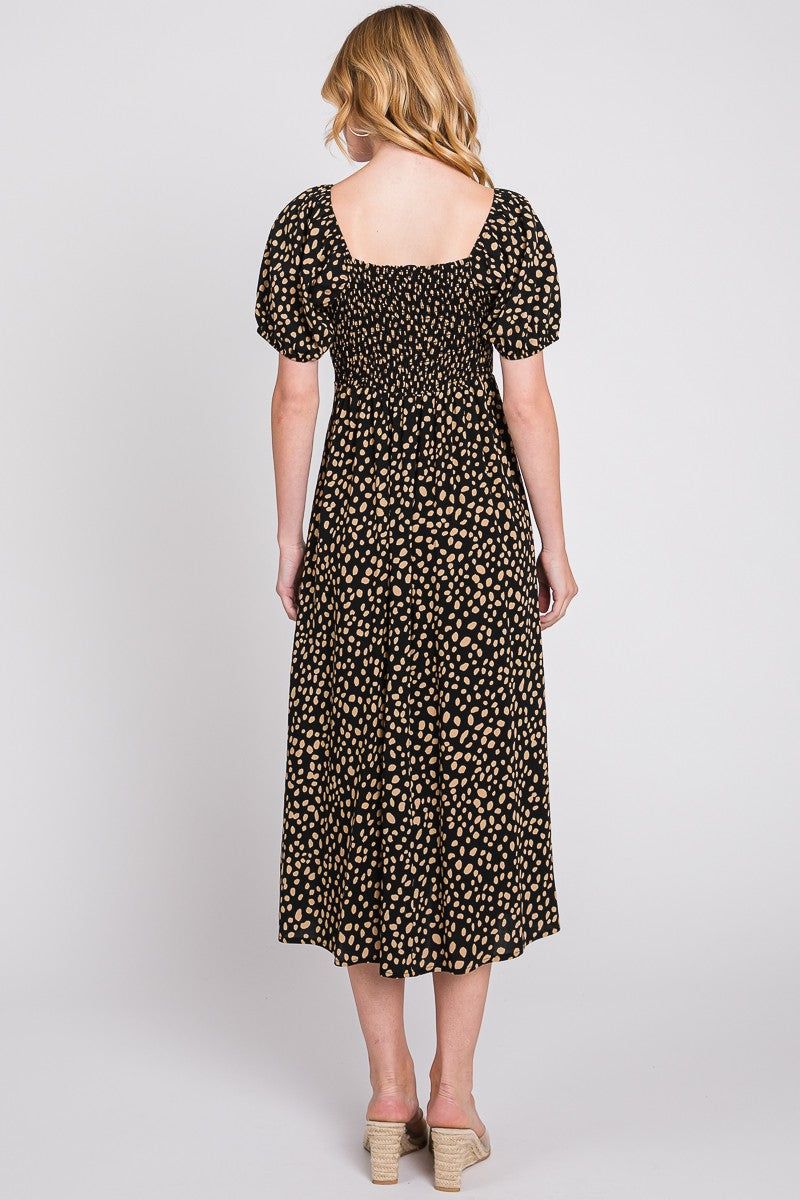 Black Khaki Print Square Neck Midi Dress sold by Pinkblush product image thumbnail 3