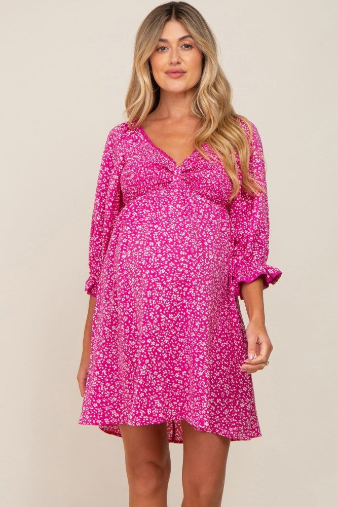 Magenta Floral 3/4 Sleeve Maternity Dress sold by Pinkblush product image thumbnail 2
