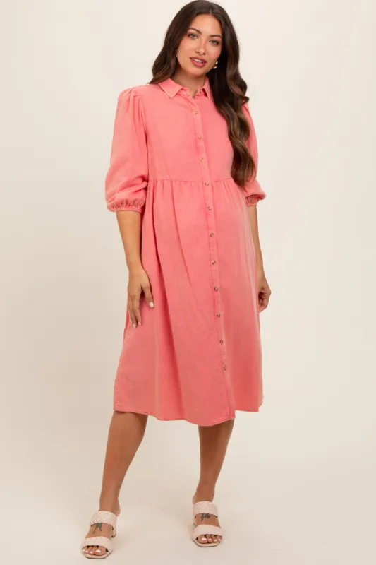 Coral Button Front Maternity Dress sold by Pinkblush
