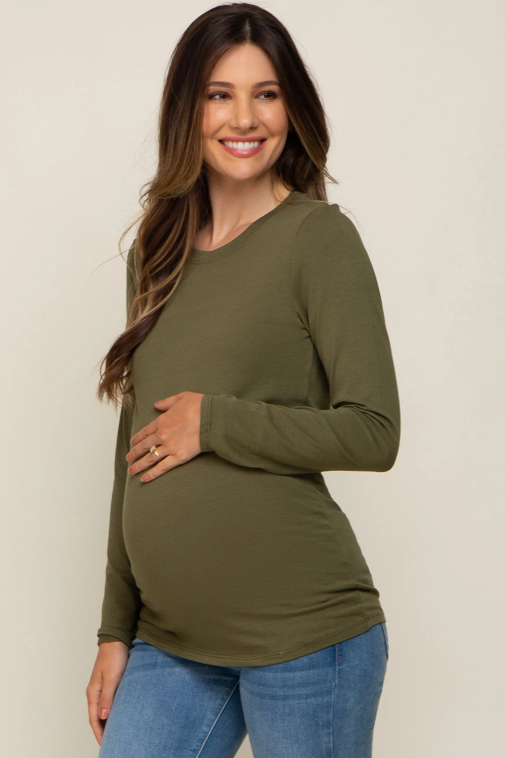 Olive Long Sleeve Maternity Top sold by Pinkblush product image thumbnail 2