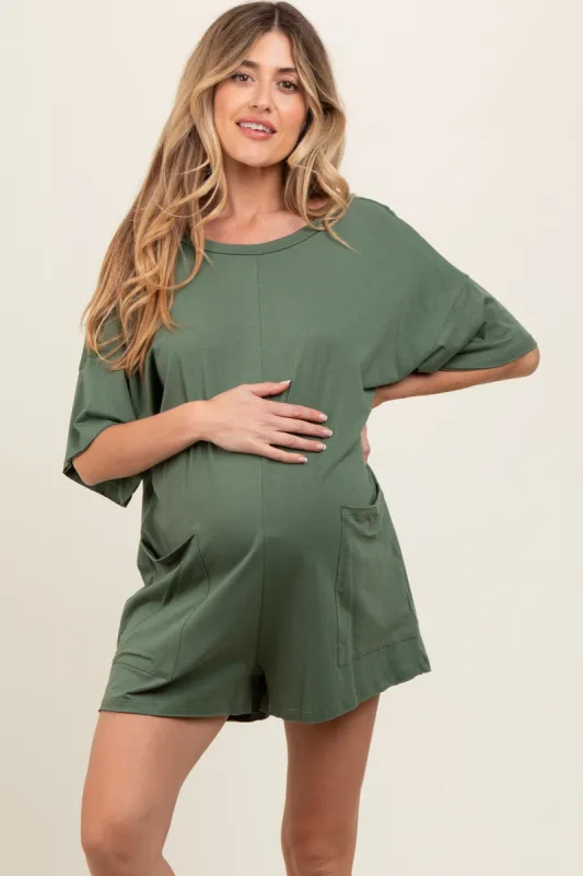 Light Olive Basic Maternity Romper sold by Pinkblush