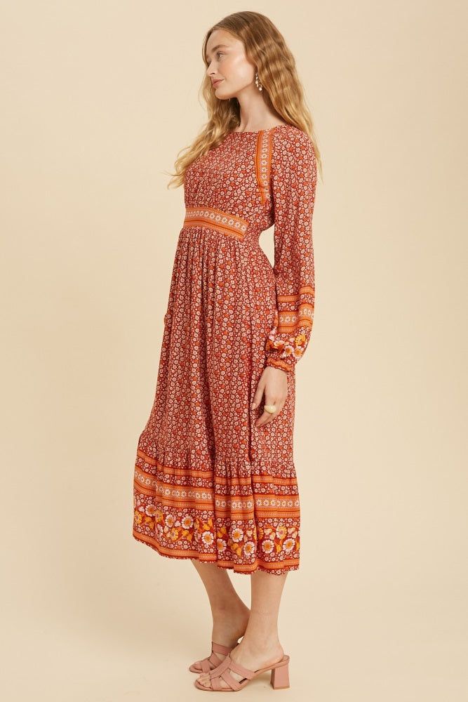 Rust Floral Border Print Boho Midi sold by Pinkblush product image thumbnail 2