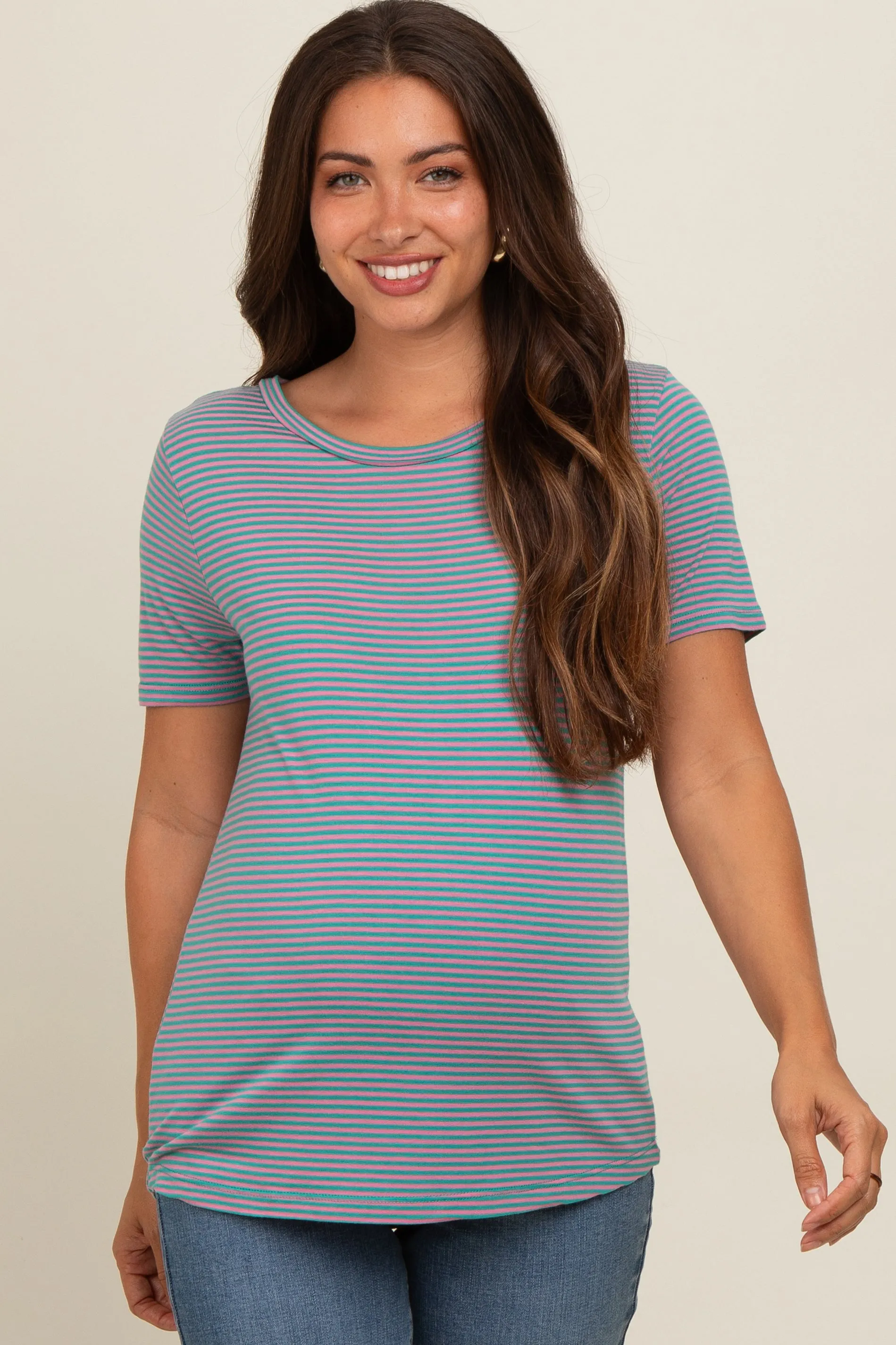 Green Striped Short Sleeve Maternity Top sold by Pinkblush product image thumbnail 2