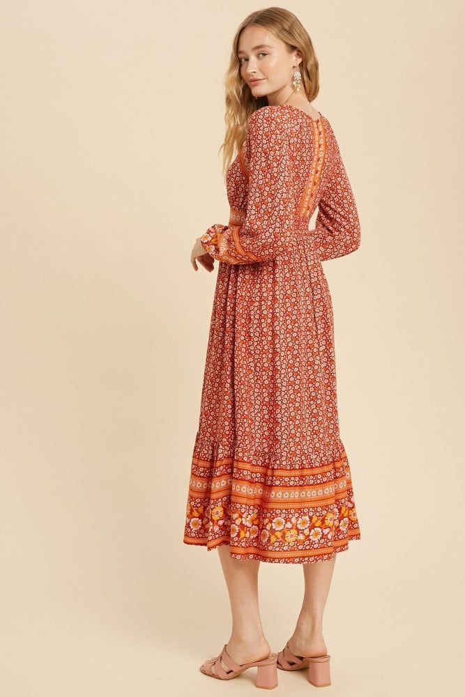 Rust Floral Border Print Boho Midi sold by Pinkblush product image thumbnail 3