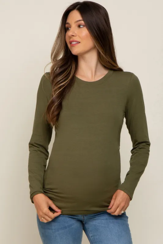 Olive Long Sleeve Maternity Top sold by Pinkblush