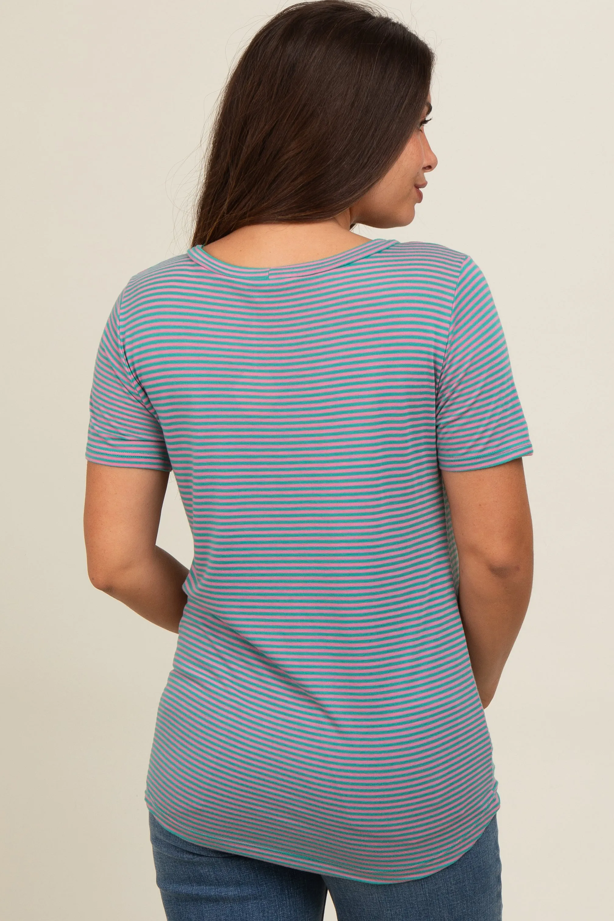 Green Striped Short Sleeve Maternity Top sold by Pinkblush product image thumbnail 4