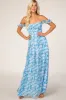 Blue Floral Flutter Sleeve Maxi Dress sold by Pinkblush