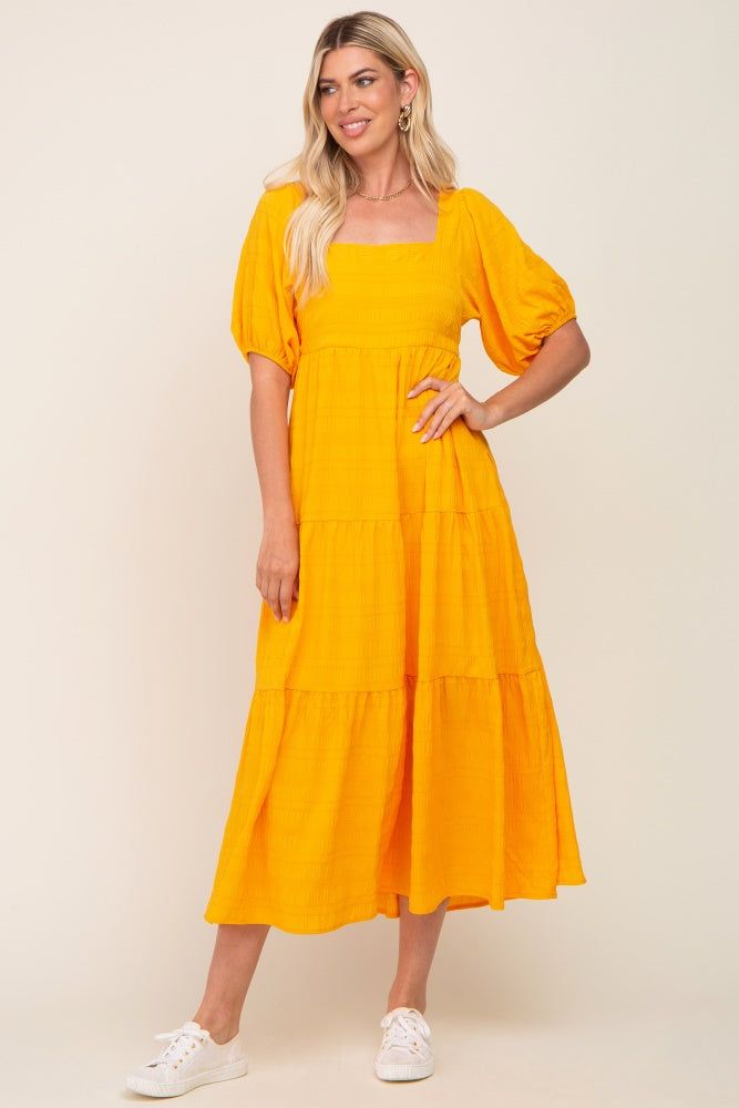 Yellow Textured Stripe Square Neck Tiered Maxi Dress sold by Pinkblush product image thumbnail 4