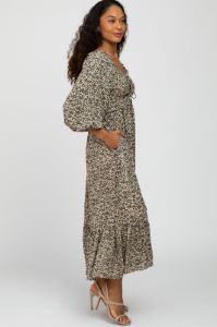 Cream Floral Ruffle Sweetheart Neck Midi Dress sold by Pinkblush