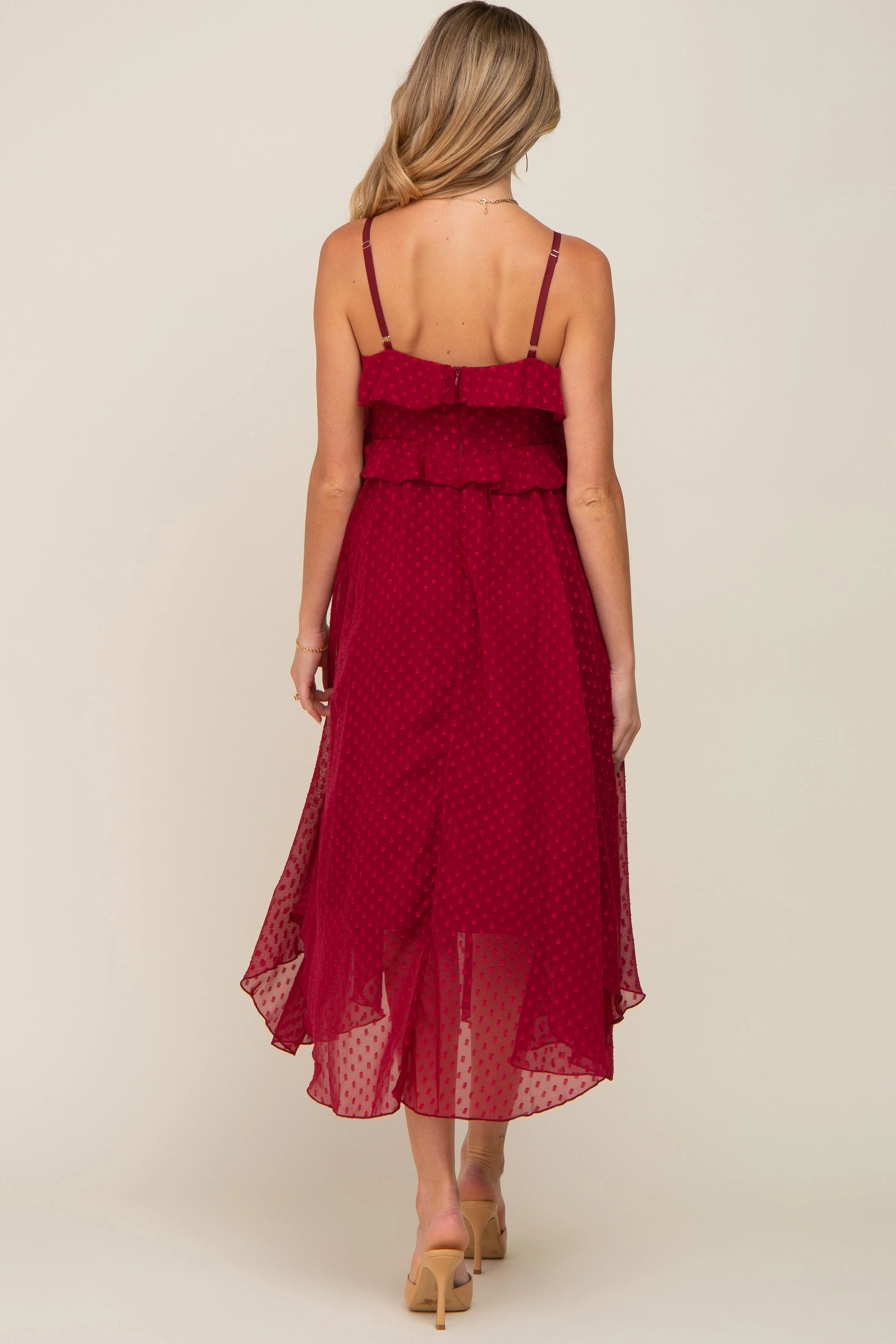 Burgundy Swiss Dot Handkerchief Maternity Midi Dress sold by Pinkblush product image thumbnail 4