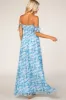 Blue Floral Flutter Sleeve Maxi Dress sold by Pinkblush