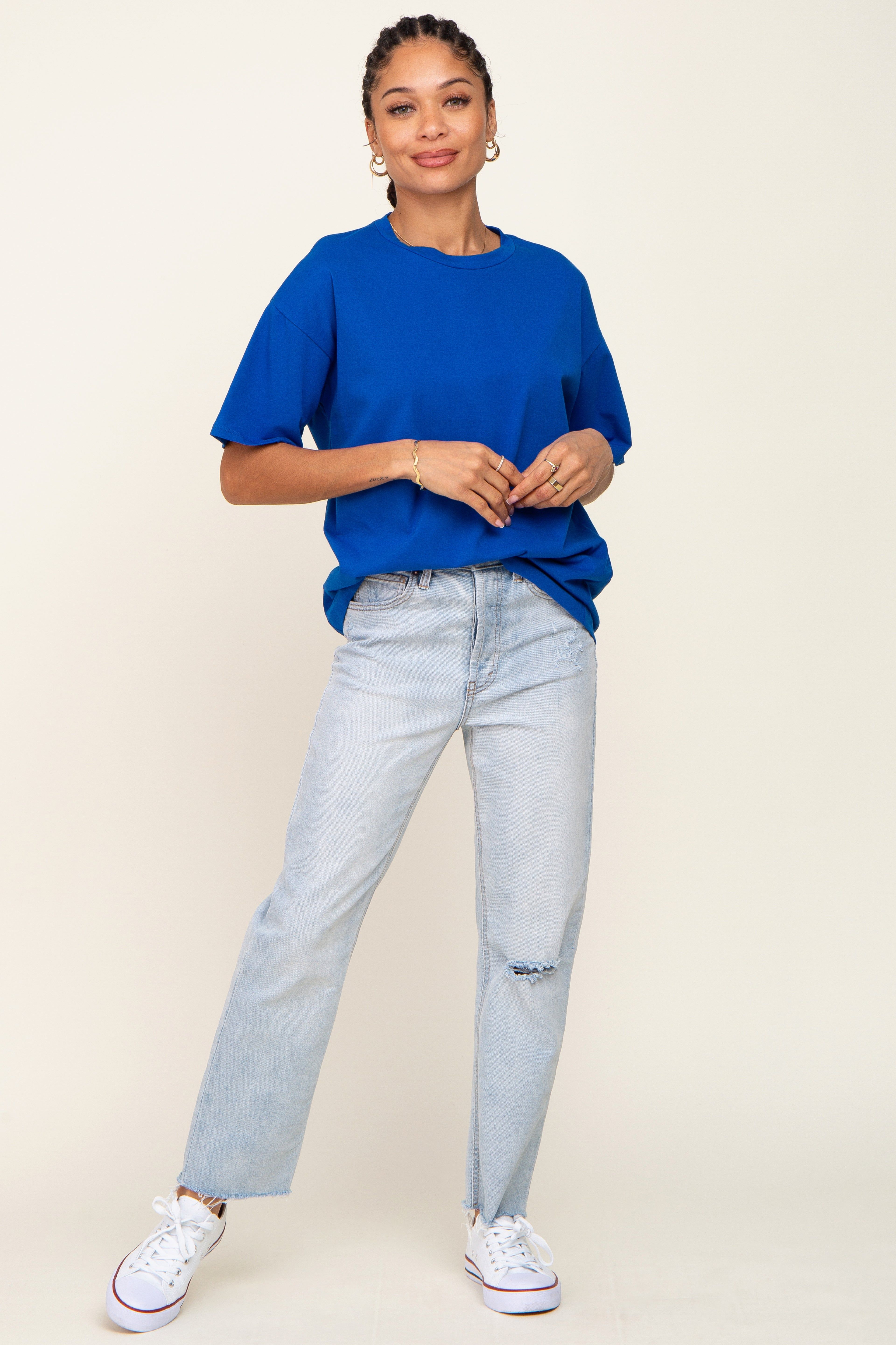 Royal Blue Oversized Basic Tee sold by Pinkblush product image thumbnail 4