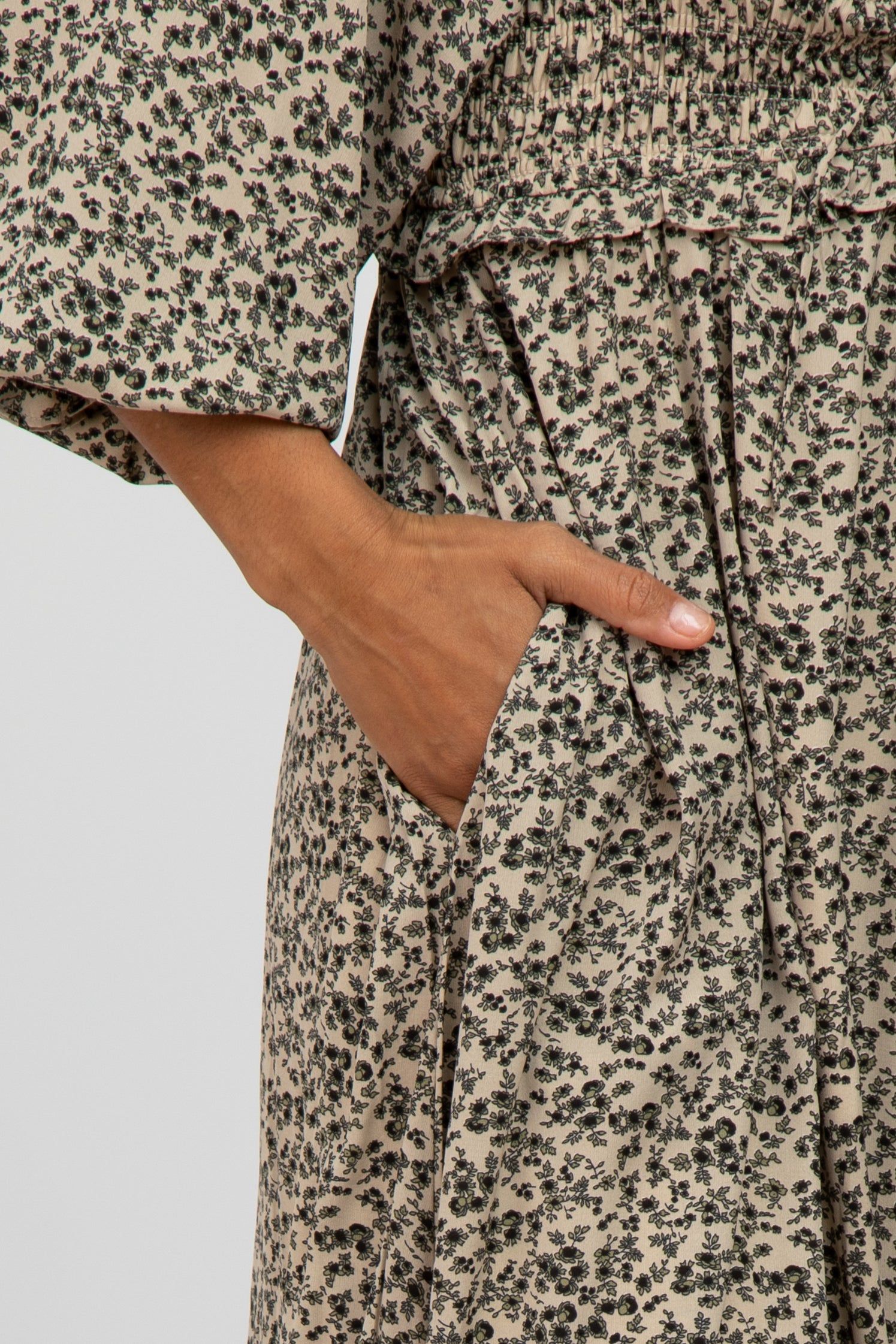 Cream Floral Ruffle Sweetheart Neck Midi Dress sold by Pinkblush product image thumbnail 4