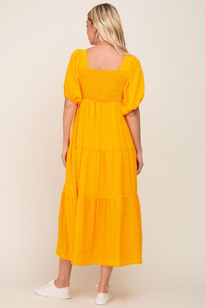 Yellow Textured Stripe Square Neck Tiered Maxi Dress sold by Pinkblush product image thumbnail 3