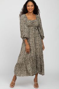 Cream Floral Ruffle Sweetheart Neck Midi Dress sold by Pinkblush