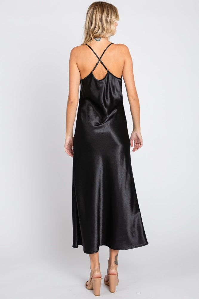 Black Solid Satin Cowl Neck Cami Dress sold by Pinkblush product image thumbnail 3