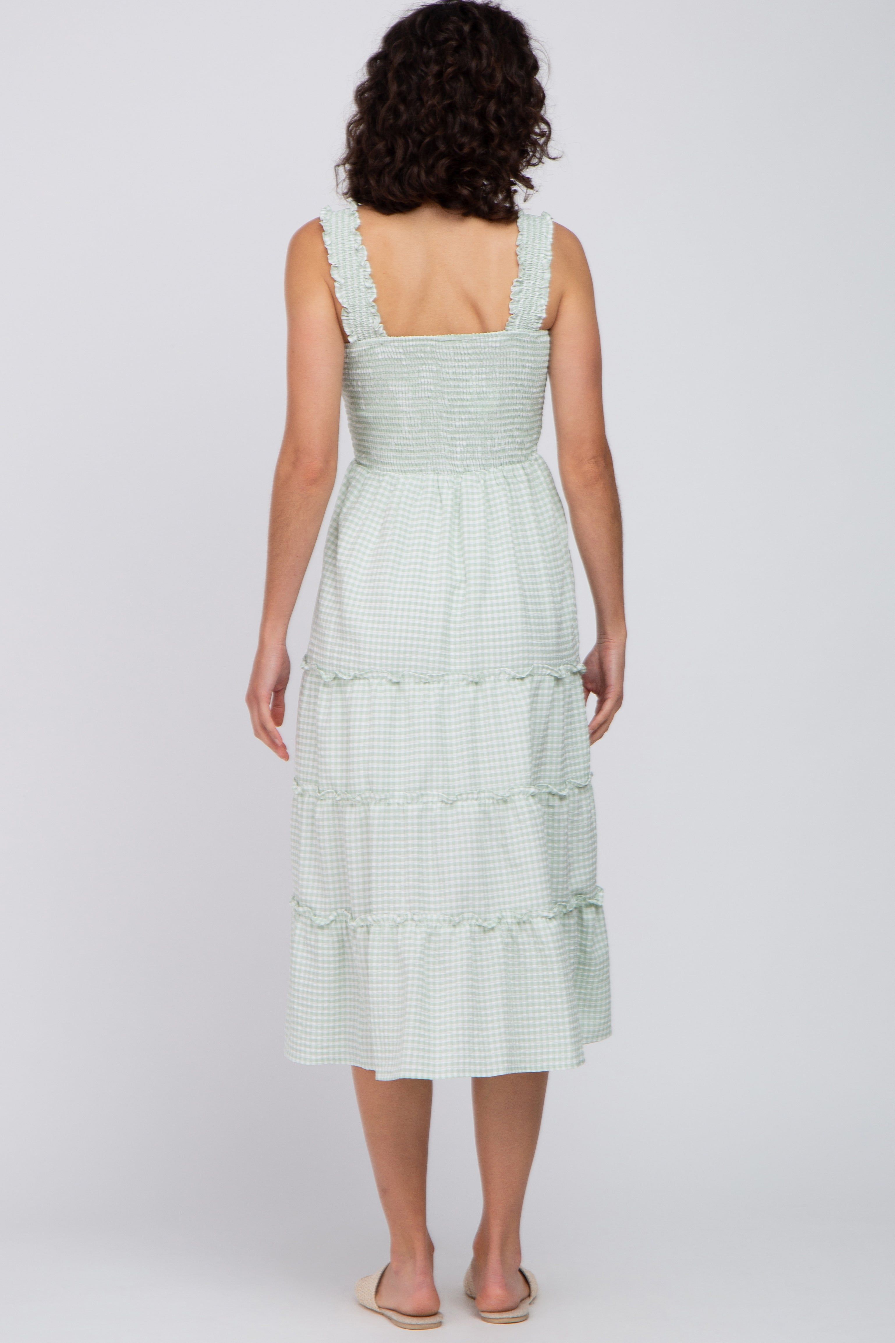 Mint Green Gingham Smocked Tiered Midi Dress sold by Pinkblush product image thumbnail 3