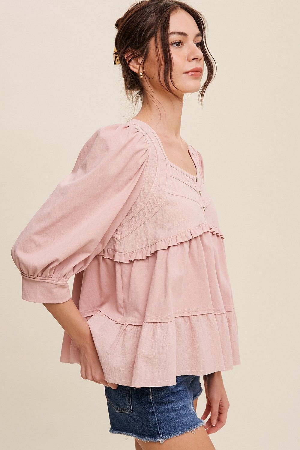 Mauve Button Front Contrast Babydoll Top sold by Pinkblush product image thumbnail 2