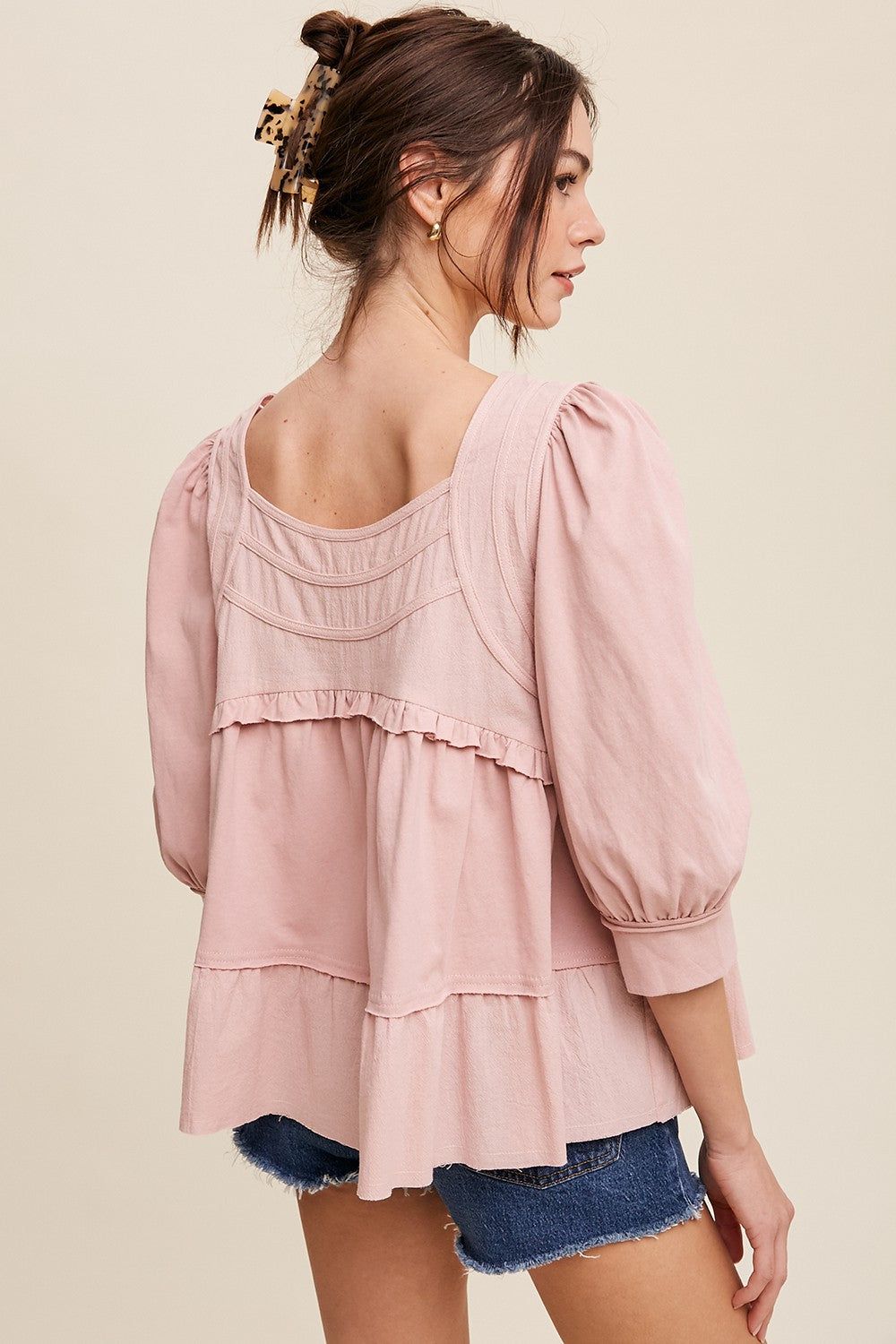 Mauve Button Front Contrast Babydoll Top sold by Pinkblush product image thumbnail 3