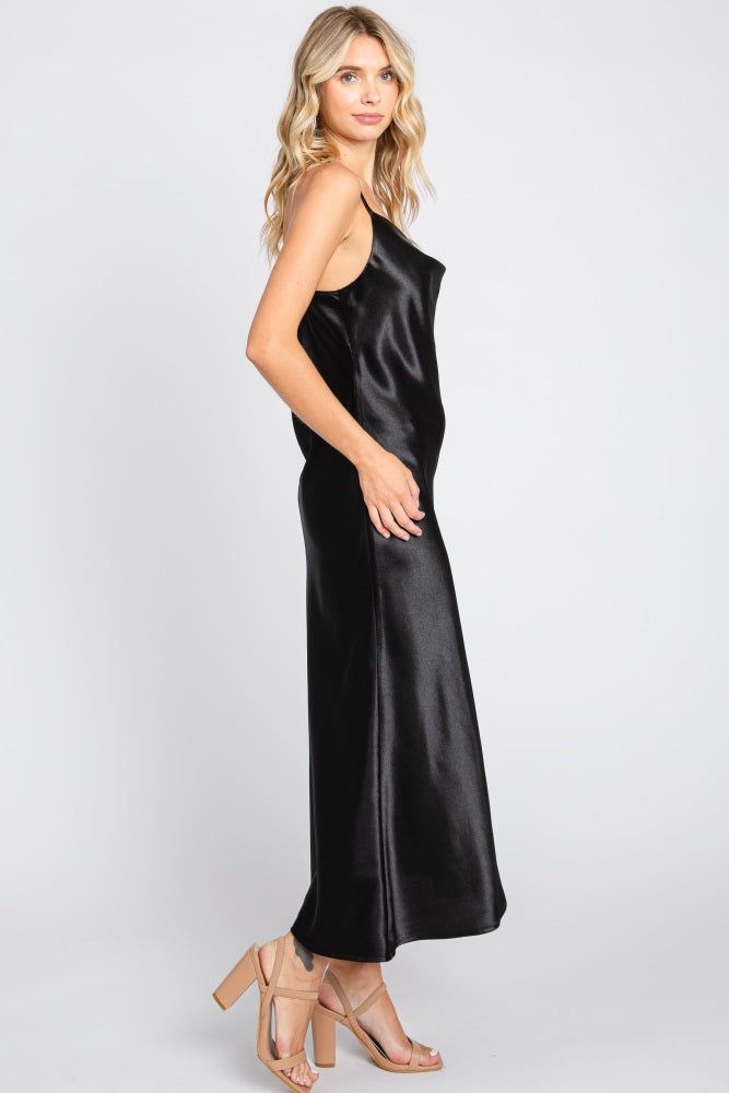 Black Solid Satin Cowl Neck Cami Dress sold by Pinkblush product image thumbnail 2