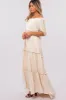 Cream Off Shoulder Ruffle Tiered Maxi Dress sold by Pinkblush