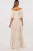 Cream Off Shoulder Ruffle Tiered Maxi Dress sold by Pinkblush