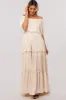 Cream Off Shoulder Ruffle Tiered Maxi Dress sold by Pinkblush