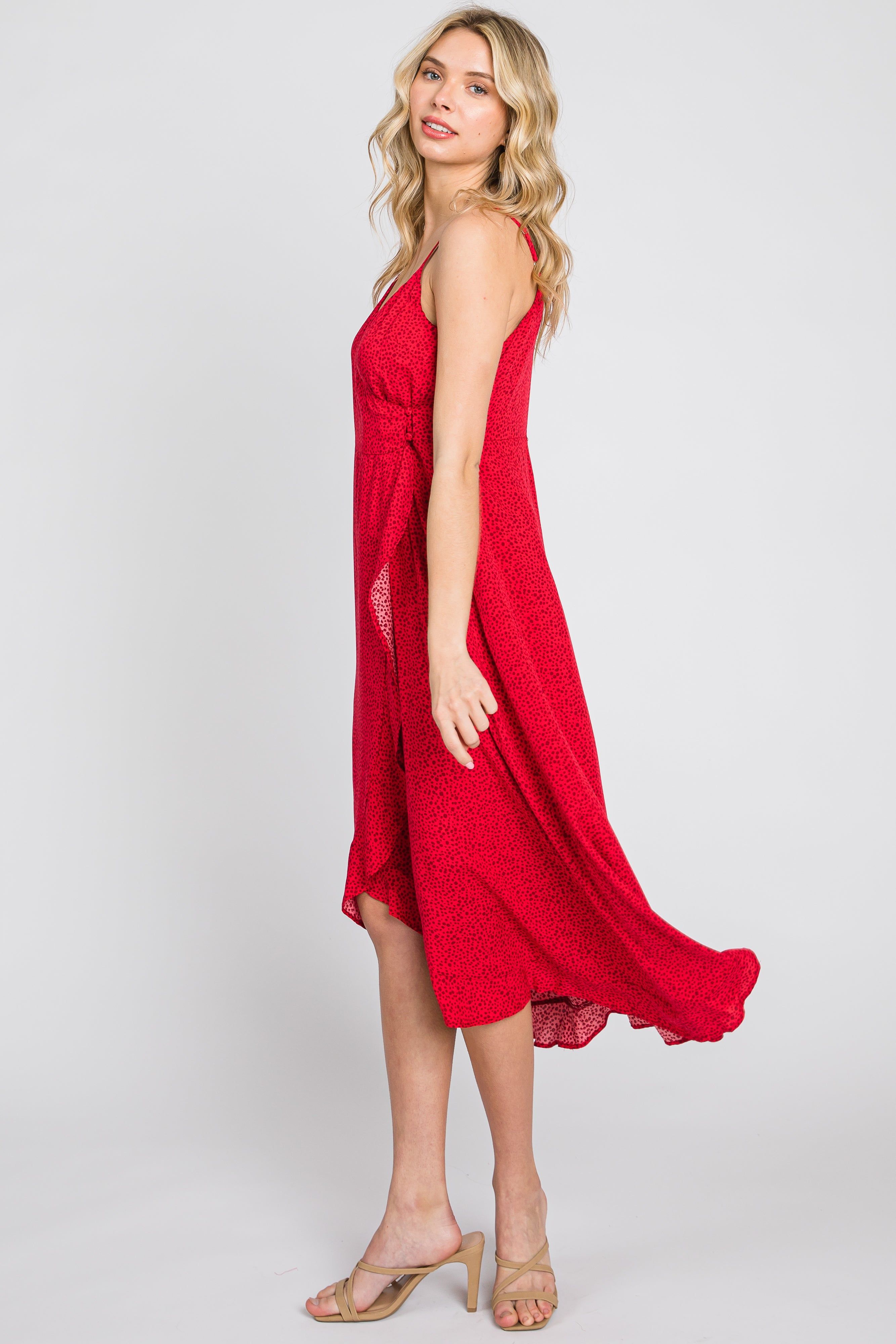 Red Animal Print Wrap Midi Dress sold by Pinkblush product image thumbnail 4