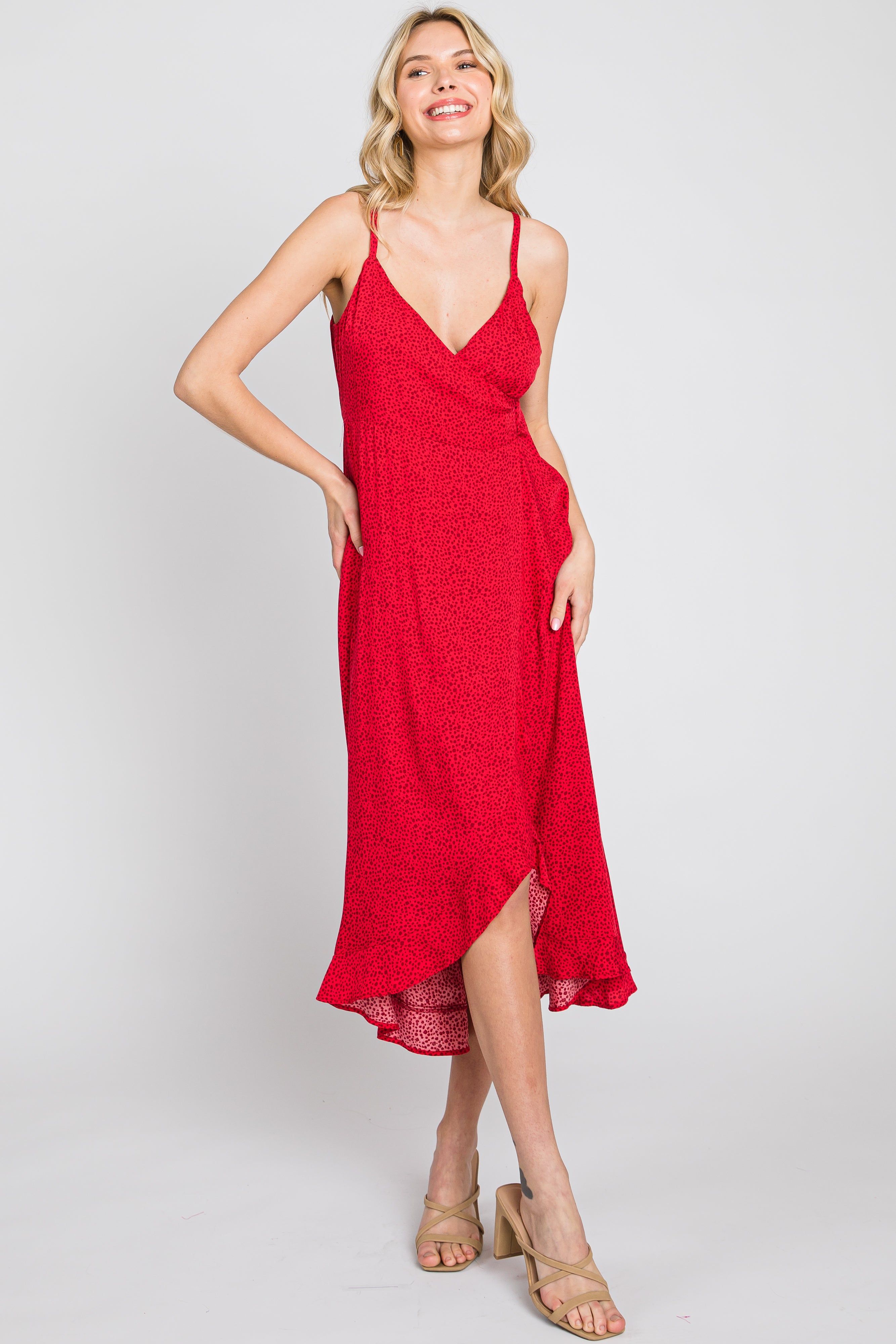Red Animal Print Wrap Midi Dress sold by Pinkblush