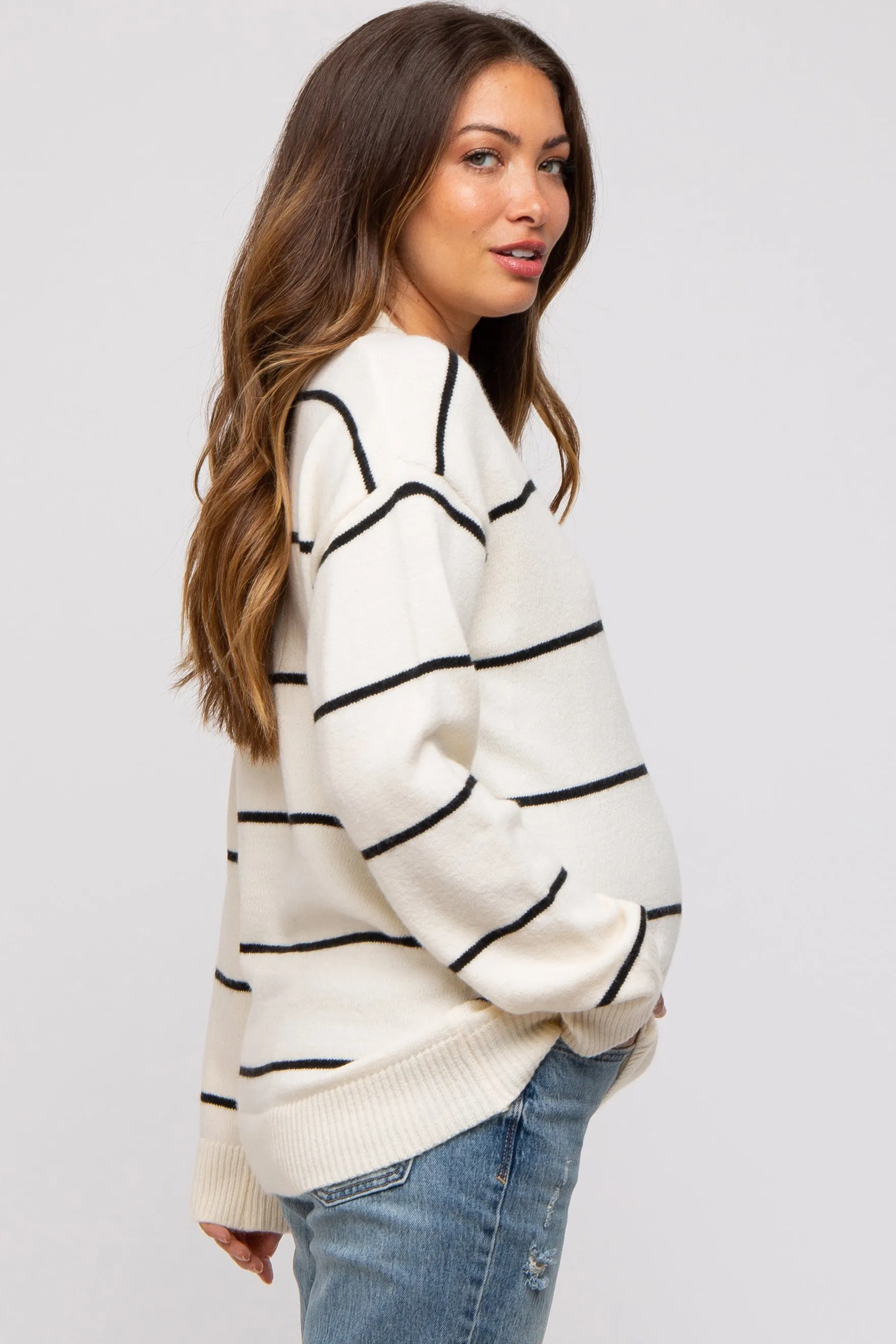 Ivory Striped Mock Neck Maternity Sweater sold by Pinkblush product image thumbnail 2