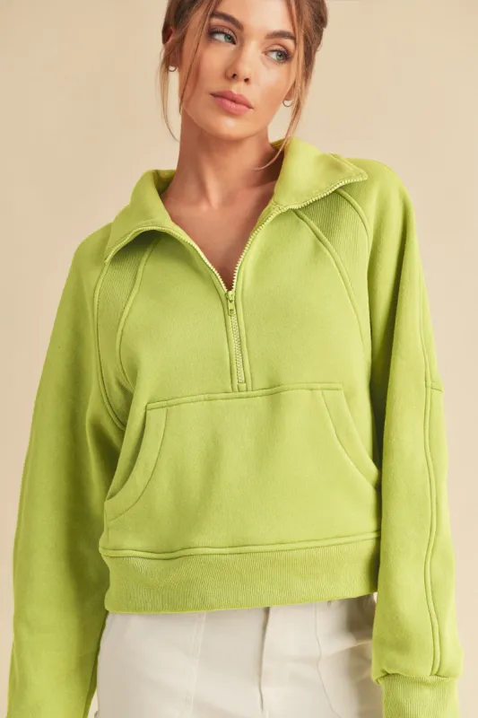 Lime Funnel Neck Half Zip made by Pinkblush