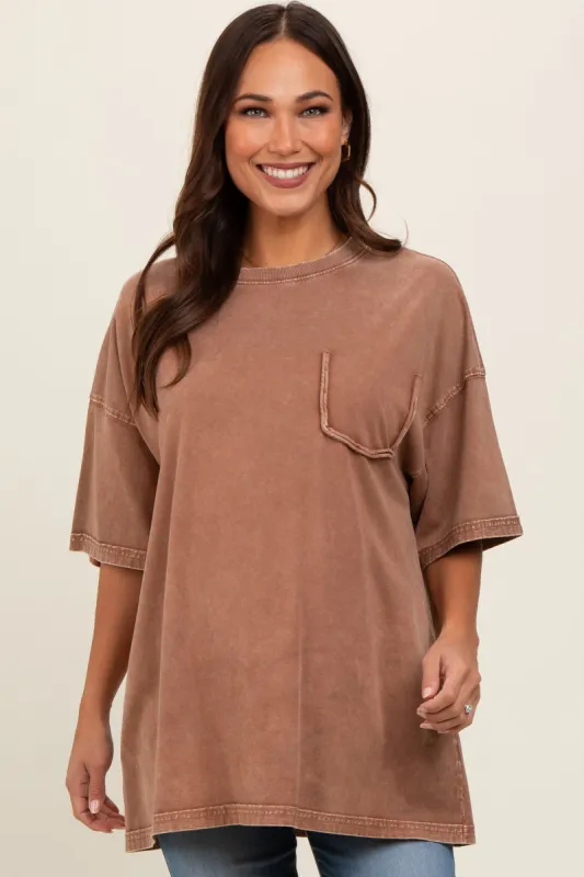 Mocha Faded Wash Maternity Short Sleeve Top sold by Pinkblush