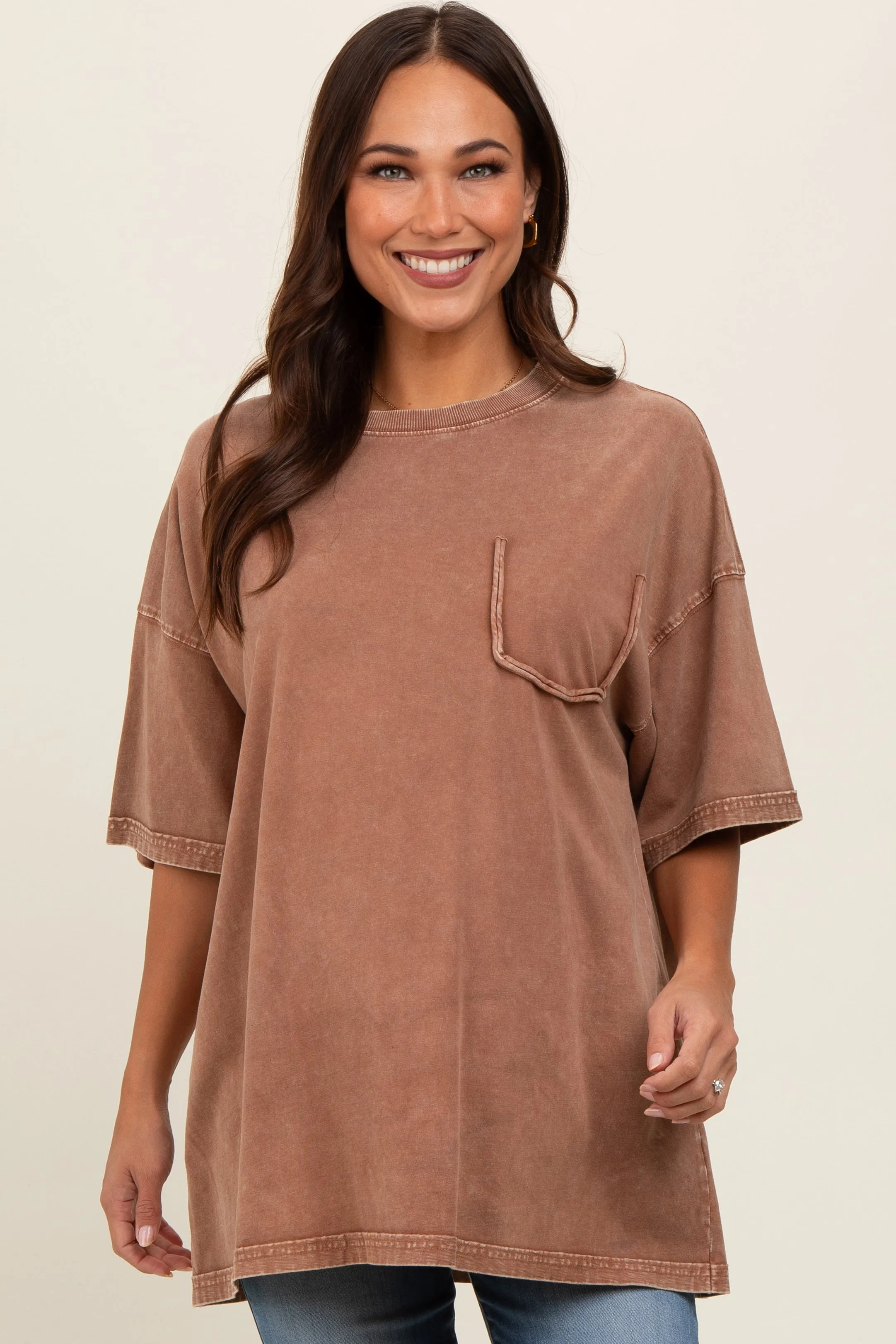 Mocha Faded Wash Maternity Short Sleeve Top sold by Pinkblush
