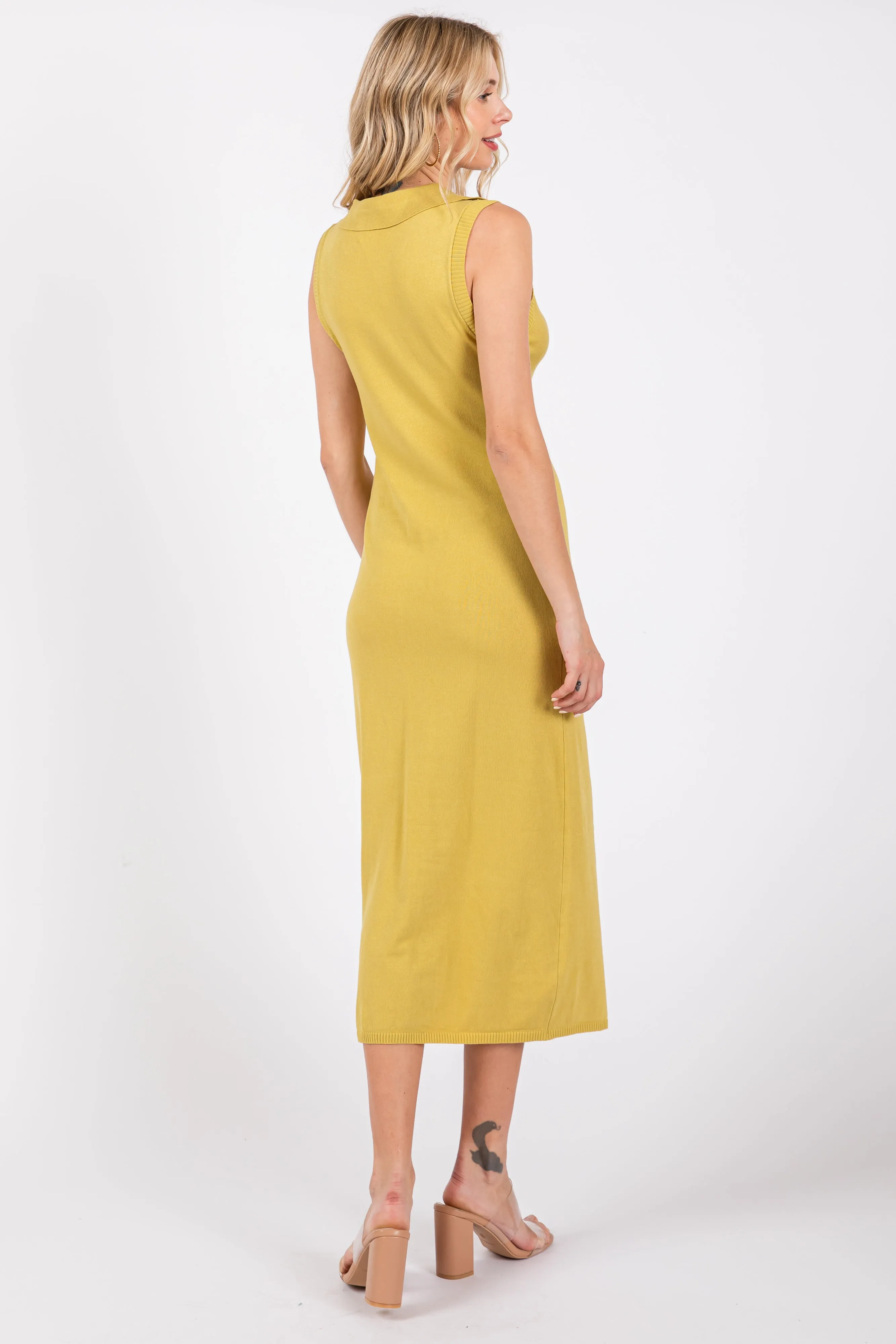 Lime Collared Sleeveless Twist Knit Midi Dress sold by Pinkblush product image thumbnail 3
