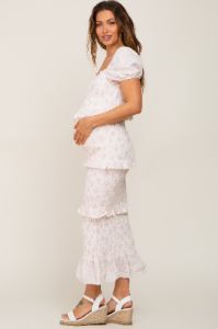 Light Pink Floral Square Neck Smocked Maternity Maxi Dress sold by Pinkblush