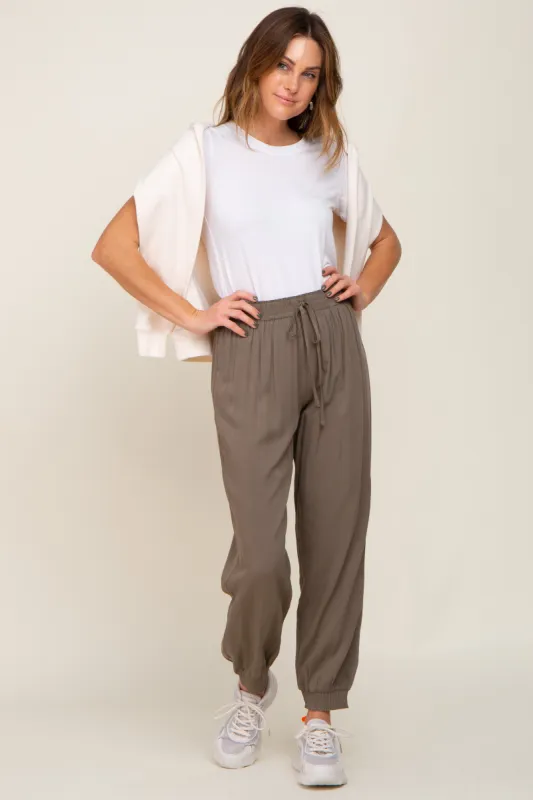 Olive Drawstring Accent Joggers sold by Pinkblush