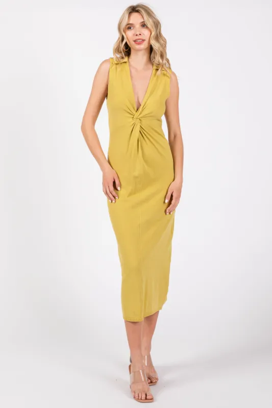 Lime Collared Sleeveless Twist Knit Midi Dress sold by Pinkblush