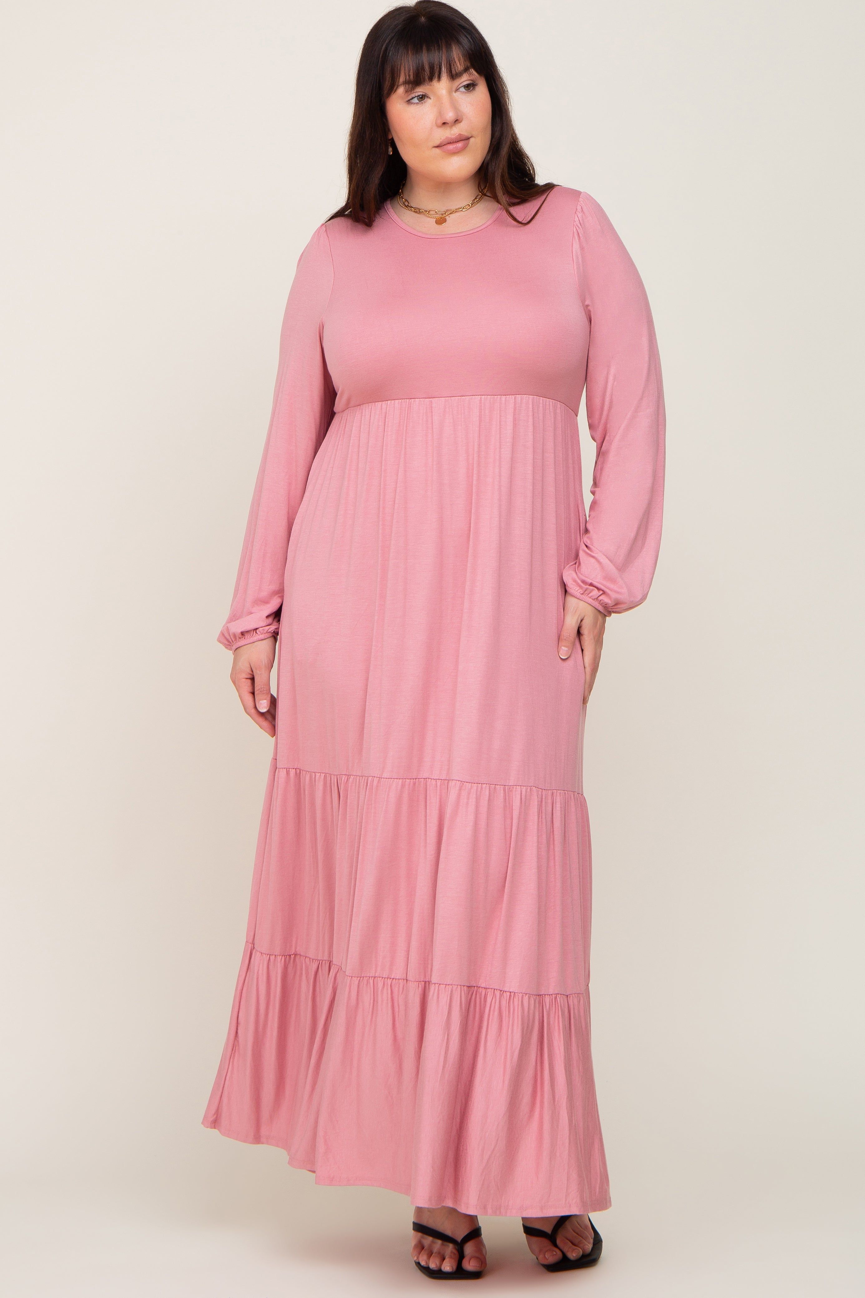 Mauve Long Sleeve Tiered Plus Maxi Dress sold by Pinkblush product image thumbnail 4