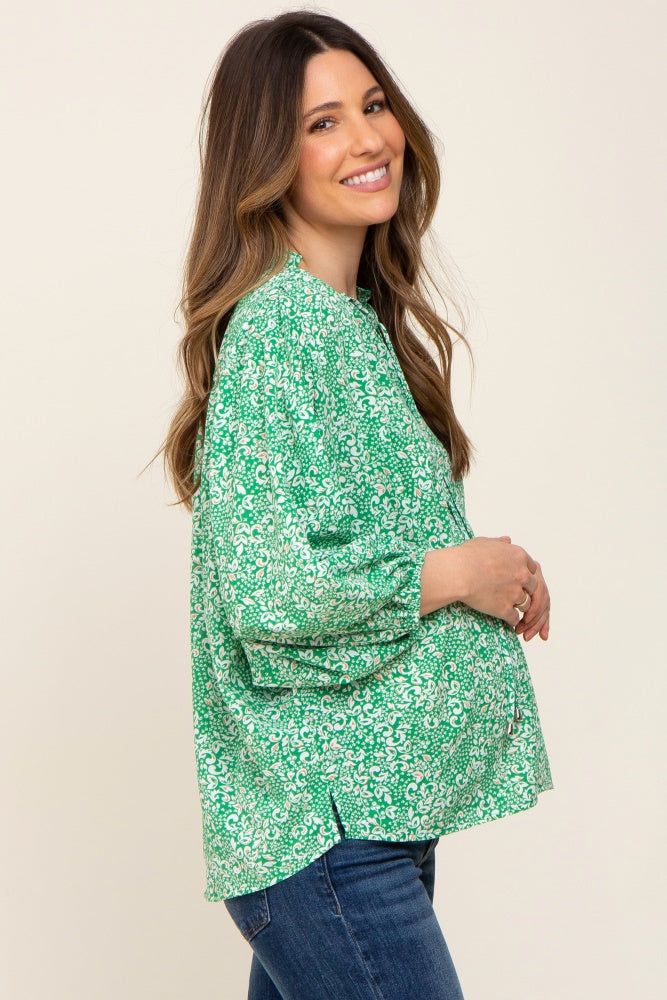 Green Floral Ruffle Neck Maternity Blouse sold by Pinkblush product image thumbnail 2