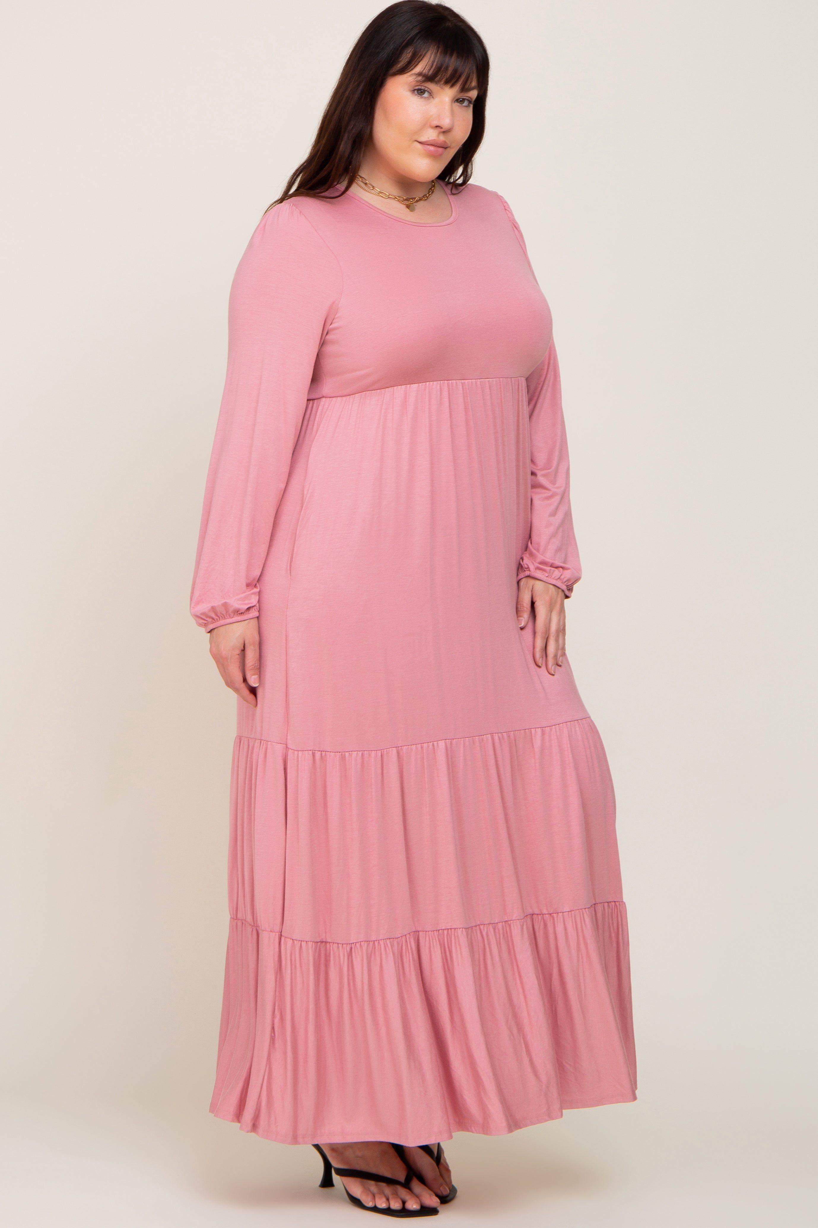 Mauve Long Sleeve Tiered Plus Maxi Dress sold by Pinkblush product image thumbnail 2