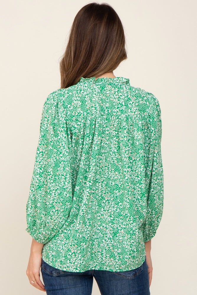 Green Floral Ruffle Neck Maternity Blouse sold by Pinkblush product image thumbnail 3