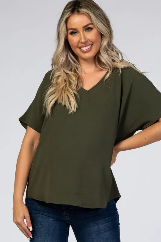 Olive Short Sleeve Maternity Blouse sold by Pinkblush