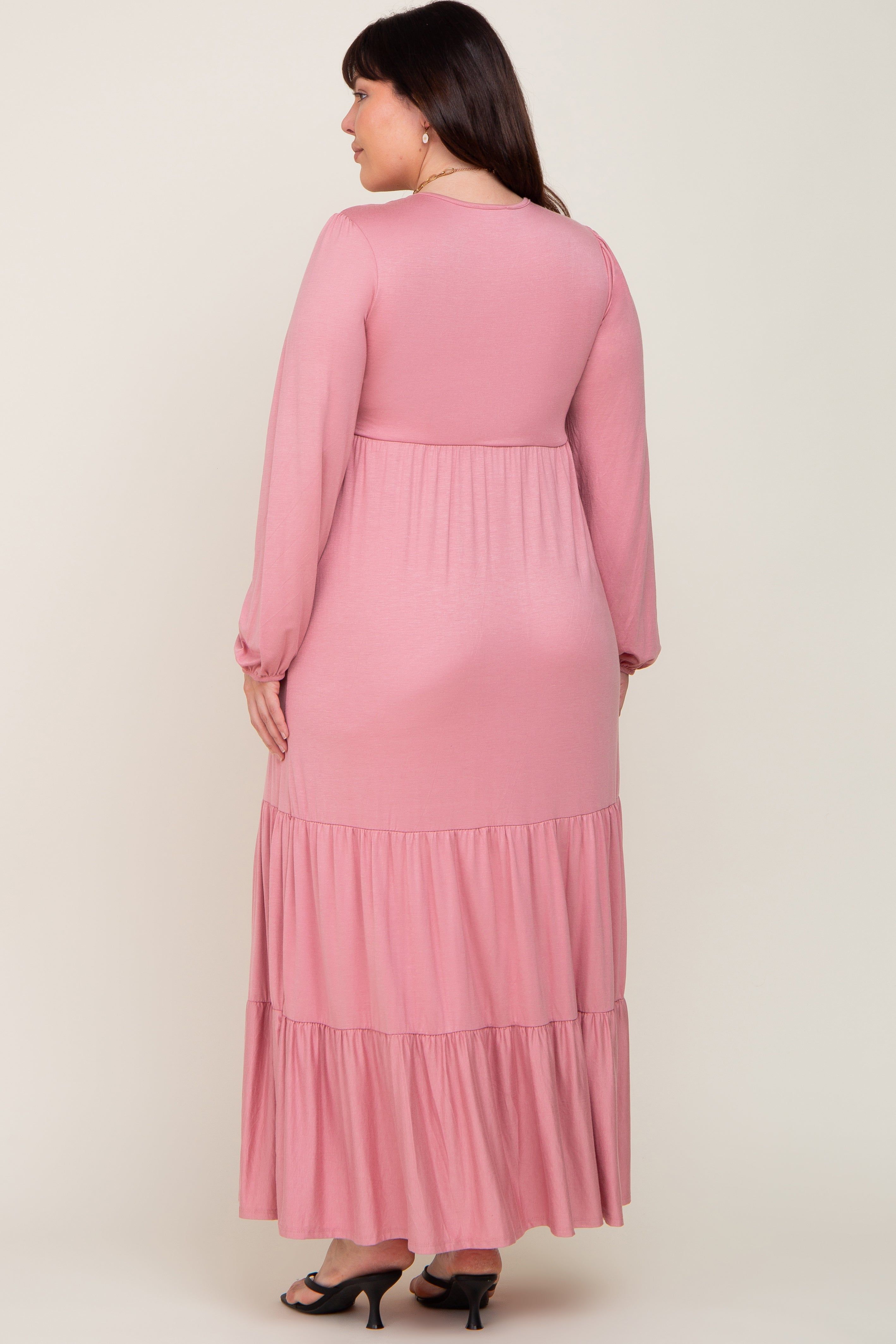 Mauve Long Sleeve Tiered Plus Maxi Dress sold by Pinkblush product image thumbnail 3
