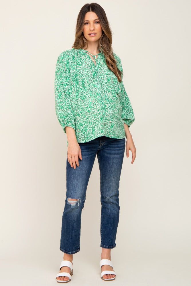 Green Floral Ruffle Neck Maternity Blouse sold by Pinkblush product image thumbnail 4
