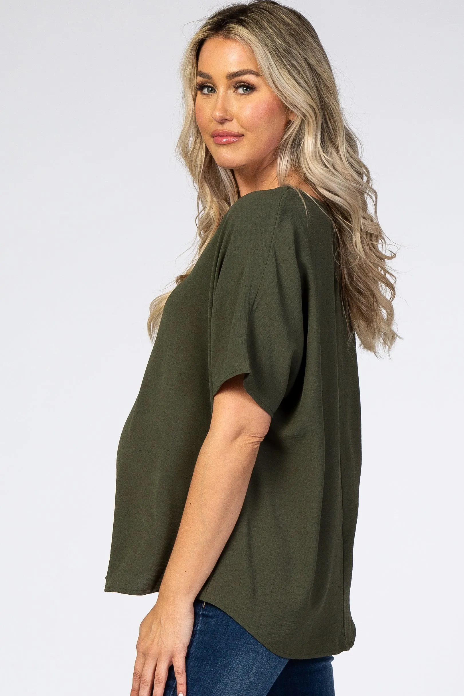 Olive Short Sleeve Maternity Blouse sold by Pinkblush product image thumbnail 2